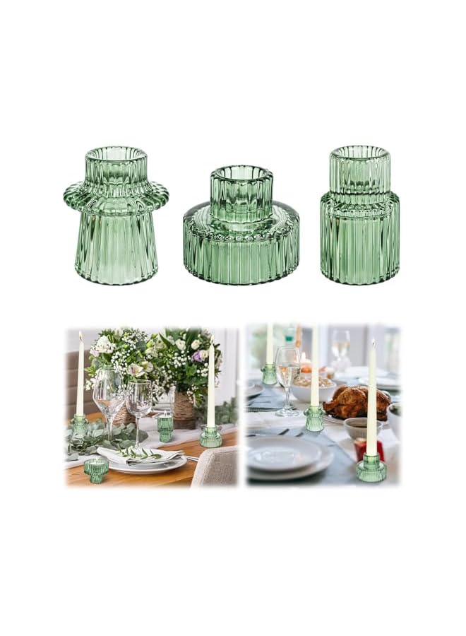 The Bros Glass Candle Holder, Reversible Candle Sticks Holder Decor, Taper Votive Candle Holder for Various Shapes of Candles, Candlestick Holders for Table Centerpieces Wedding Dinner (Green) - Image 5