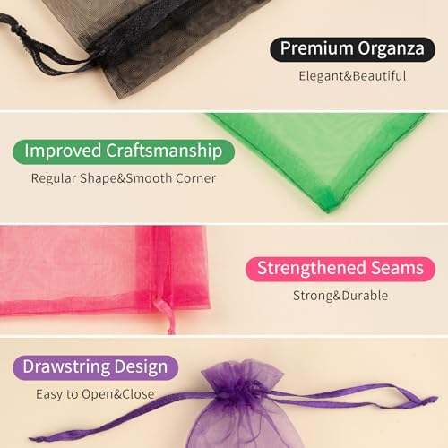 Crweety 50PCS Organza Bags 6x9 Mixed Color Large Gift Bags Mesh Bag Drawstring for Goodie Candy Jewelry Sachet Mother's Day Wedding Party Favor Treats Gifts, Rainbow Colorful Gift Wrapping Supplies - Image 5