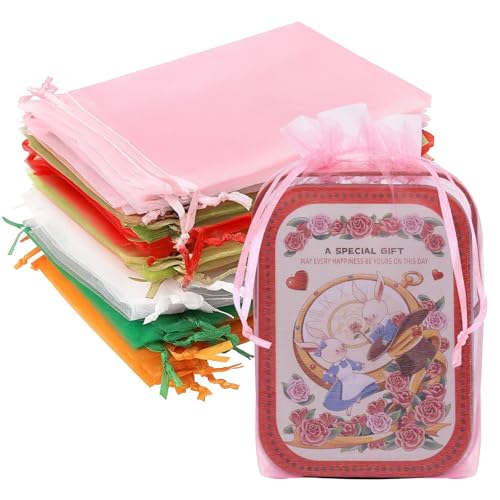 Crweety 50PCS Organza Bags 6x9 Mixed Color Large Gift Bags Mesh Bag Drawstring for Goodie Candy Jewelry Sachet Mother's Day Wedding Party Favor Treats Gifts, Rainbow Colorful Gift Wrapping Supplies - Image 1