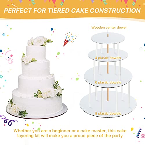 Worldity 230PCS Cake Tier Stacking Kit, 12, 10, 8, 6-Inch Cakes Cardboard Rounds with Parchment & Wooden/Plastic Cake Dowels, for Wedding, Birthday Party Cakes and Dessert Displays - Image 2