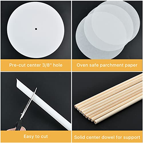 Worldity 230PCS Cake Tier Stacking Kit, 12, 10, 8, 6-Inch Cakes Cardboard Rounds with Parchment & Wooden/Plastic Cake Dowels, for Wedding, Birthday Party Cakes and Dessert Displays - Image 4