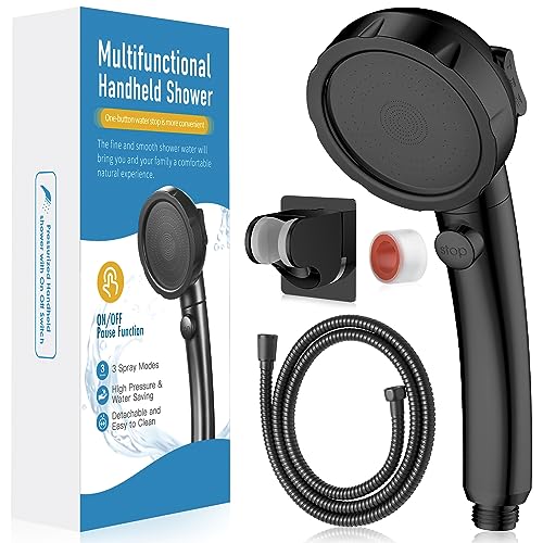 HEROBAI High Pressure Shower Head with Handheld, On Off Shower for RV, Water Saving Shower Head with Stop Button and 3 Modes, Detachable RV Shower Head with Hose and Bracket (Brushed Nickel) - Image 1