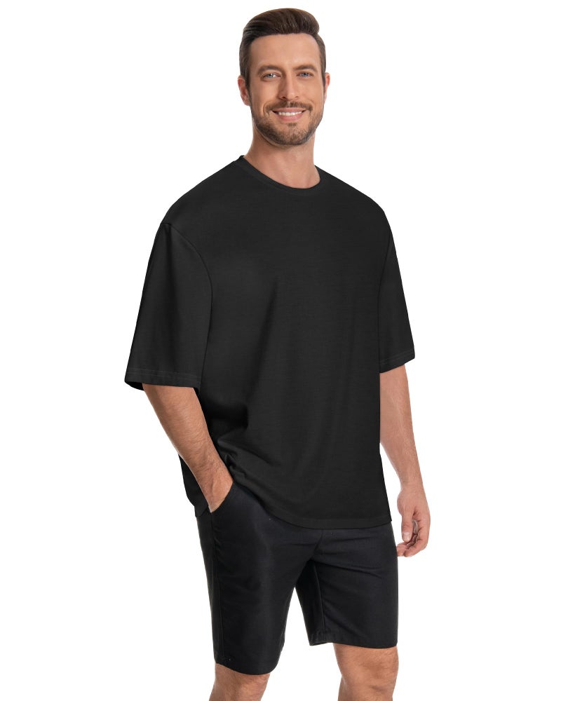 rosemia Oversized Tshirts for Men Crewneck Graphic Tees Basic Short Sleeve Loose Fit Tops, Black Color, XL - Image 2