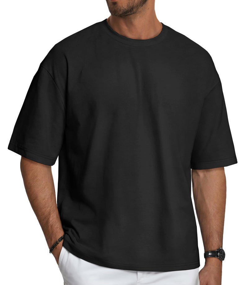 rosemia Oversized Tshirts for Men Crewneck Graphic Tees Basic Short Sleeve Loose Fit Tops, Black Color, XL - Image 1