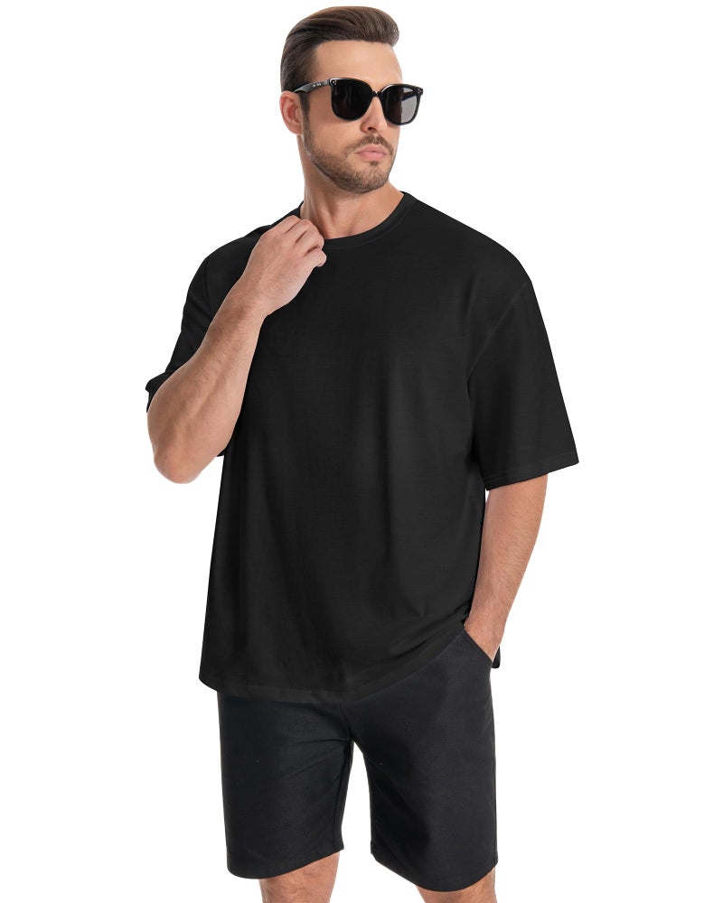 rosemia Oversized Tshirts for Men Crewneck Graphic Tees Basic Short Sleeve Loose Fit Tops, Black Color, XL - Image 3