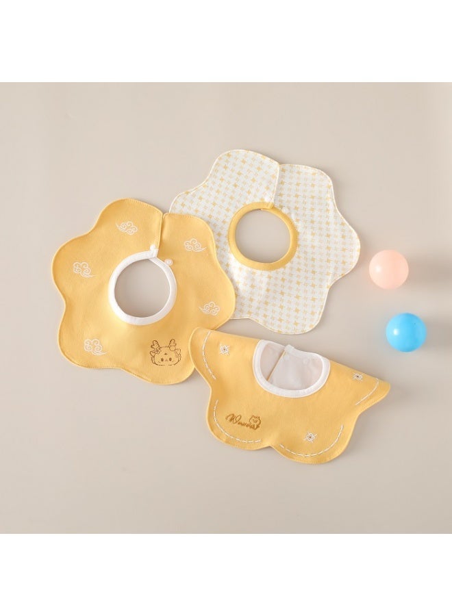 3-Pack Infant Bibs - 360° Rotatable Waterproof Cotton Drool Bibs for Newborns, Anti-Spit Milk Essentials with Petal Design - Image 1