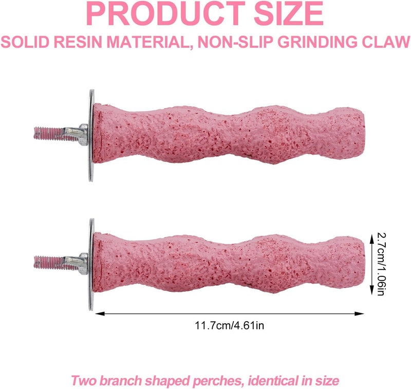 lasuroa Pack of 2 Bird Beak Whetstone, Non-Slip Parrot Perch, Bird Cage Chew Toy for Budgies, Parakeets, Cockatiels, Conures Beak and Claw Trimming (Pink) - Image 2