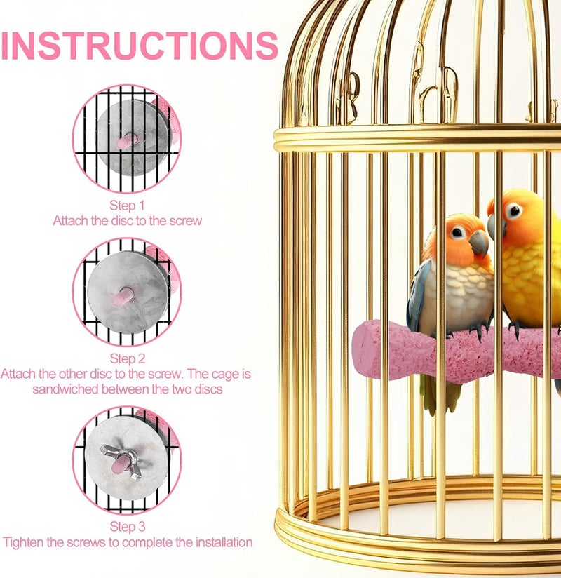 lasuroa Pack of 2 Bird Beak Whetstone, Non-Slip Parrot Perch, Bird Cage Chew Toy for Budgies, Parakeets, Cockatiels, Conures Beak and Claw Trimming (Pink) - Image 4