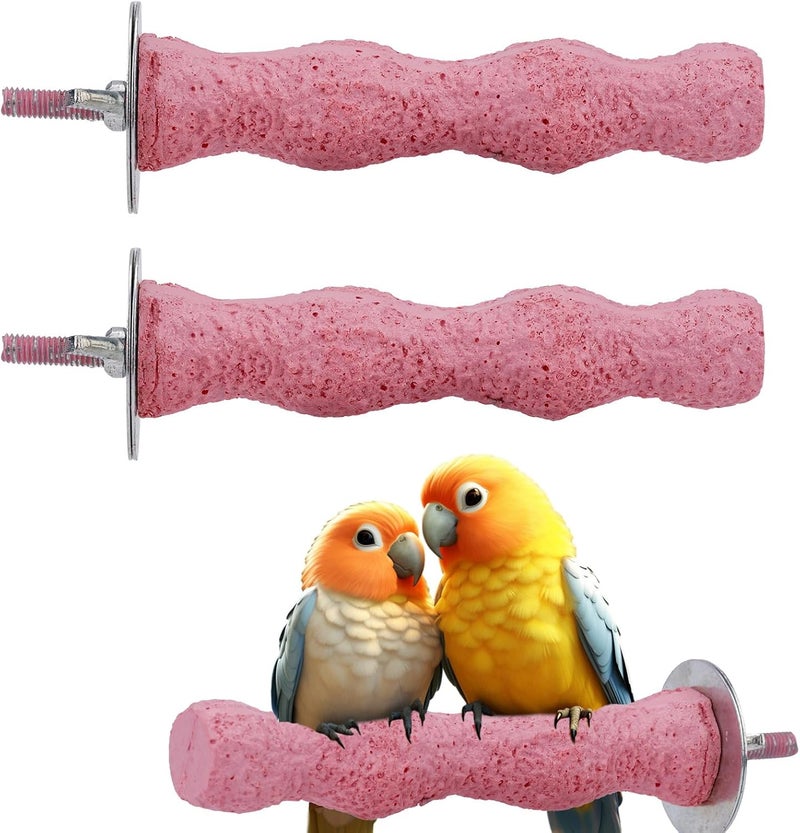 lasuroa Pack of 2 Bird Beak Whetstone, Non-Slip Parrot Perch, Bird Cage Chew Toy for Budgies, Parakeets, Cockatiels, Conures Beak and Claw Trimming (Pink) - Image 1