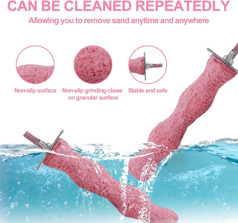lasuroa Pack of 2 Bird Beak Whetstone, Non-Slip Parrot Perch, Bird Cage Chew Toy for Budgies, Parakeets, Cockatiels, Conures Beak and Claw Trimming (Pink) - Image 3