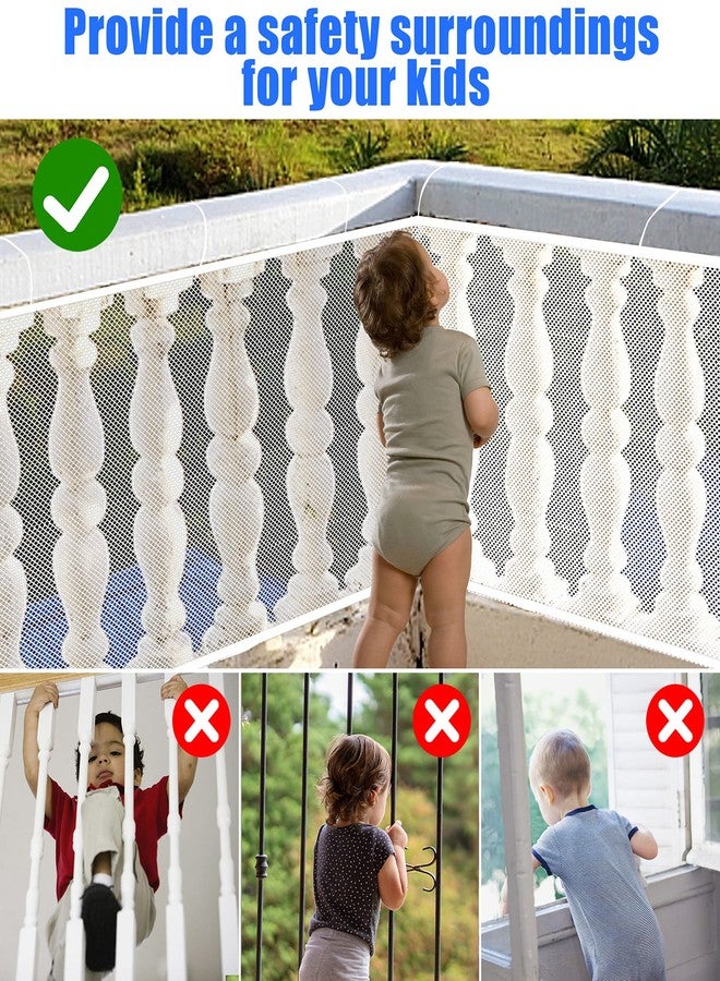 JIFTOK Baby Gate for Stairs, Banister Guard for Kids, Pets, Toys, 21.6 ft L x 2.66 ft H, Mesh Netting Safety Net for Balcony Rail Stair, Stairway Net Baby Safety Products for Indoor & Outdoor (White) - Image 5