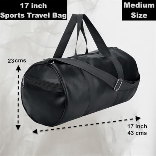 FIT FOCUS 20L Leather Trendy & Classic Duffle Gym Bag for Men & Women Leather Gym Bag with Shoulder Strap Sports Bag Yoga & Travel Bag for Boys & Girls Duffle Bag & Travelling Bag Outdoor (Black) - Image 4