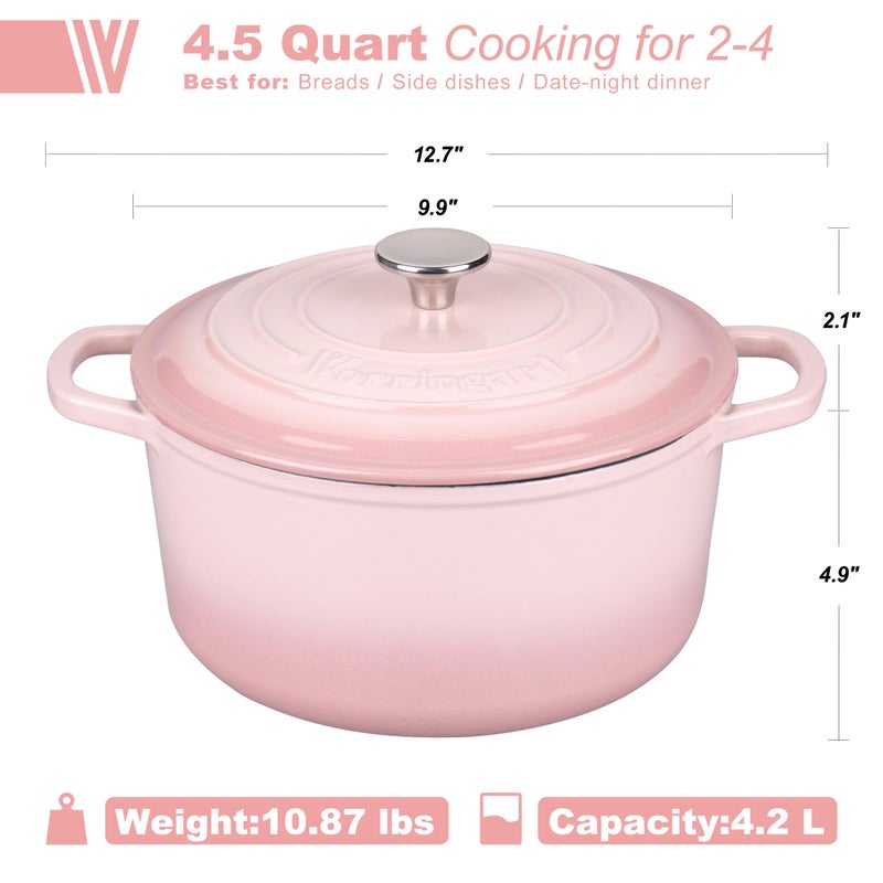 VORRINGARD Enameled Cast Iron Dutch Oven Pot with Lid, for Sourdough Bread Baking, Round Dutch Ovens, 4.5 Quart, Pink - Image 2