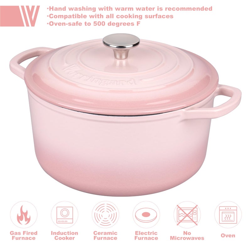 VORRINGARD Enameled Cast Iron Dutch Oven Pot with Lid, for Sourdough Bread Baking, Round Dutch Ovens, 4.5 Quart, Pink - Image 3