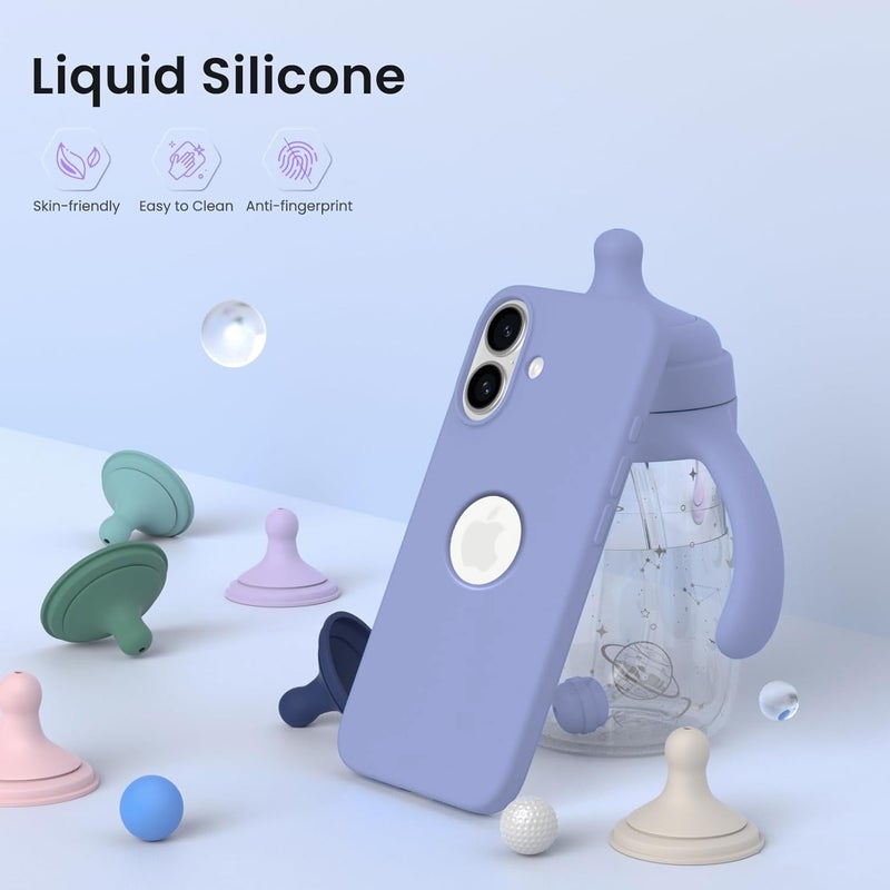 Elzzi غطاء ميكروفايبر مع شعار متوافق مع غطاء آيفون 16 بلس - حالات سائلة سيليكون 4 طبقات واقية - غطاء خلفي مضاد للصدمات مع حواف كاميرا مرتفعة (6.7 بوصة، رمادي لافندر) - Image 3