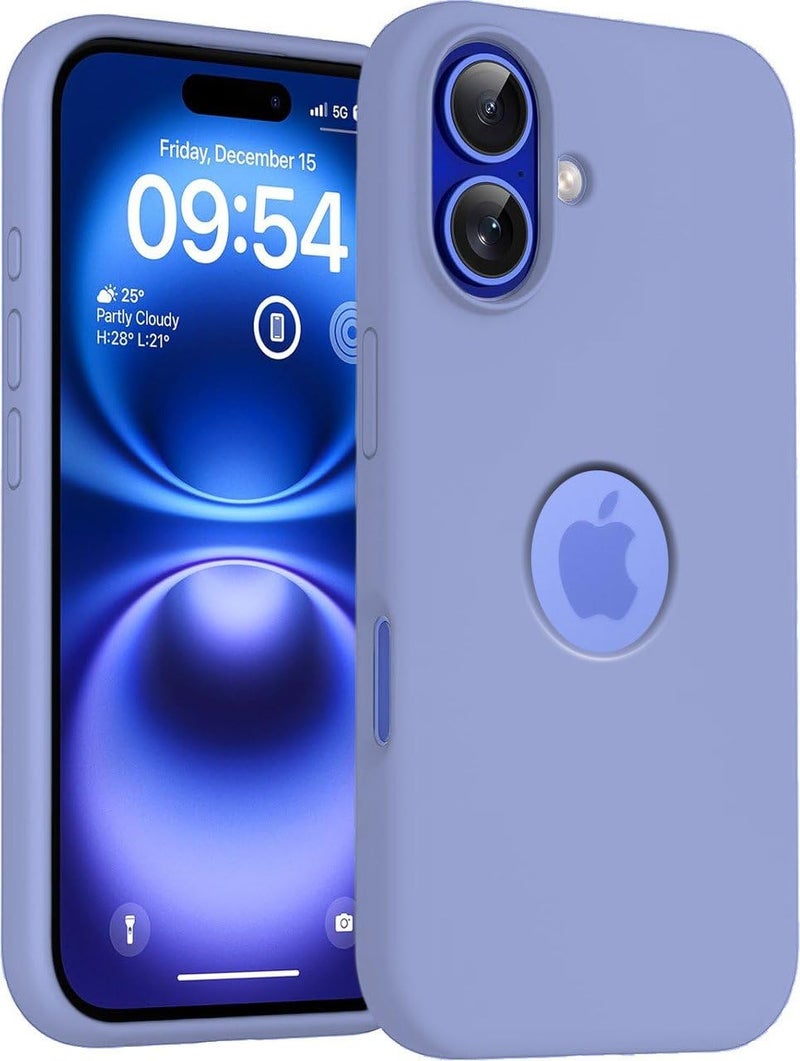 Elzzi غطاء ميكروفايبر مع شعار متوافق مع غطاء آيفون 16 بلس - حالات سائلة سيليكون 4 طبقات واقية - غطاء خلفي مضاد للصدمات مع حواف كاميرا مرتفعة (6.7 بوصة، رمادي لافندر) - Image 1