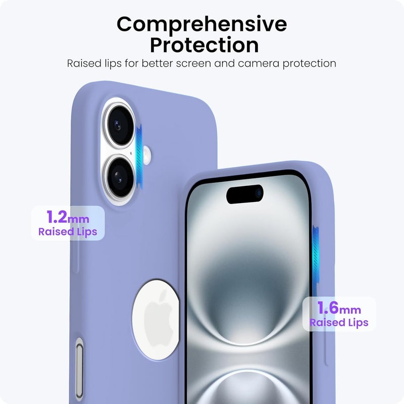 Elzzi غطاء ميكروفايبر مع شعار متوافق مع غطاء آيفون 16 بلس - حالات سائلة سيليكون 4 طبقات واقية - غطاء خلفي مضاد للصدمات مع حواف كاميرا مرتفعة (6.7 بوصة، رمادي لافندر) - Image 4
