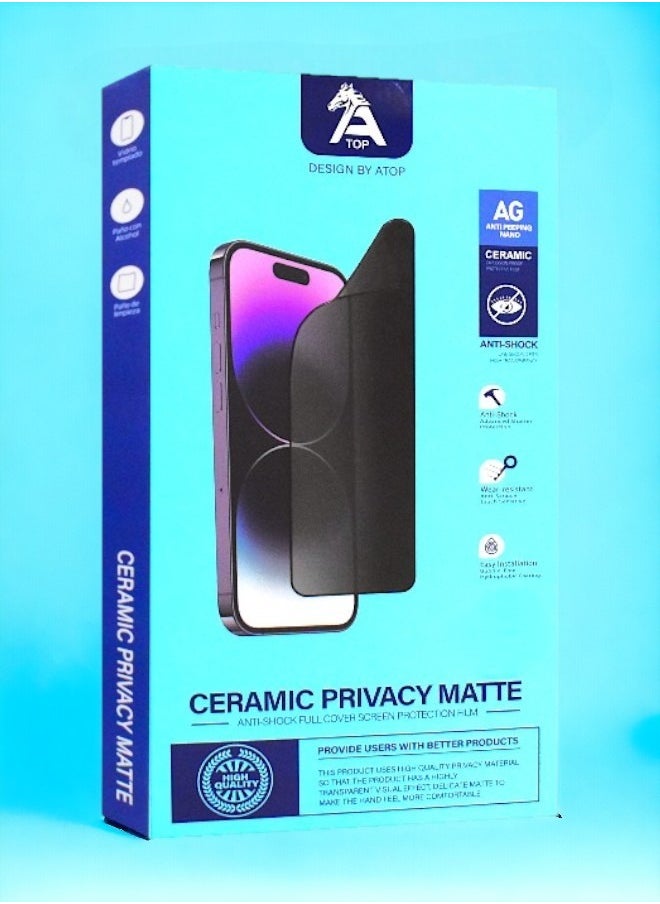 اي توب واقي شاشة سيراميك HD مضاد للتجسس لـ آيفون 14 برو  (iPhone 14 Pro ) لحماية الخصوصية (ضد البصمة) من A TOP, حماية قصوى للشاشة من الخدوش والكسر  - Image 5