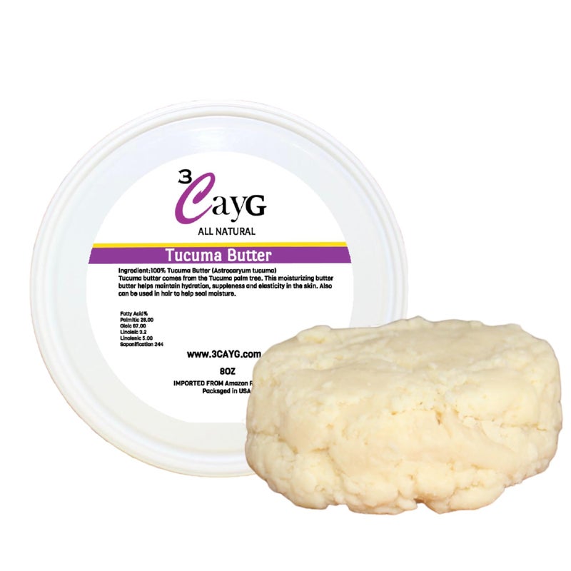 3CayG Tucuma Butter Pure Unrefined 8oz Body Butter For Hair Hydration and Growth