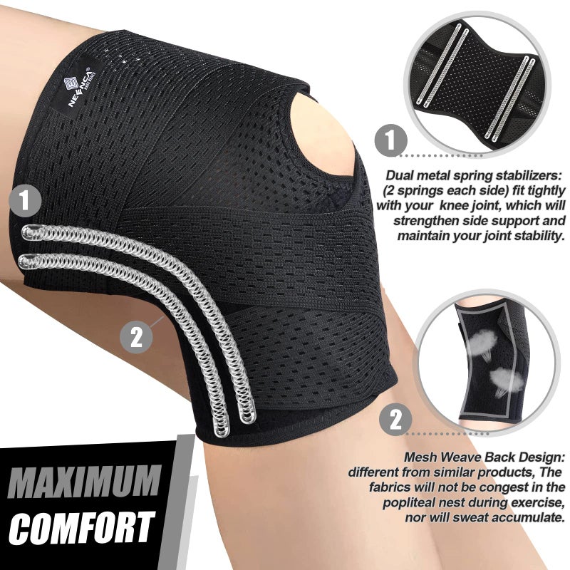 NEENCA Knee Brace for Knee Pain, Compression Knee Support with Air Mesh Fabric, Adjustable Knee Wrap with Side Stabilizers, Ultra-Soft Bandage for Sports, Running, Meniscus Tear, ACL, Arthritis Relief - Image 3