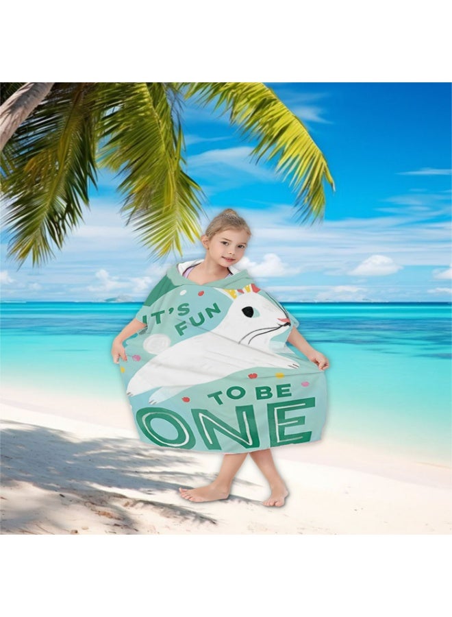 Kids' Rabbit Hooded Poncho Towel, Quick-Dry Beach Swim Poncho with 'IT'S FUN TO BE ONE' Slogan - Image 2