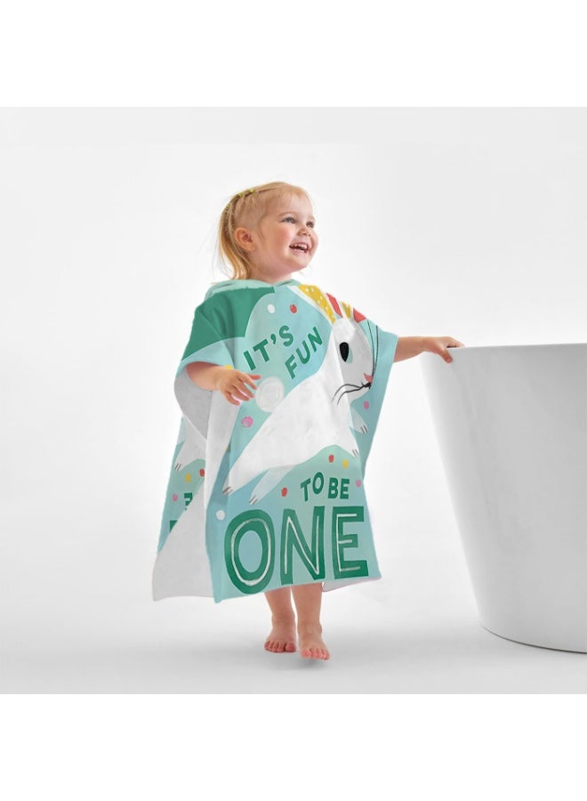Kids' Rabbit Hooded Poncho Towel, Quick-Dry Beach Swim Poncho with 'IT'S FUN TO BE ONE' Slogan - Image 4