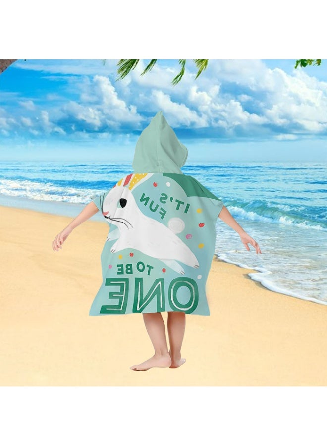 Kids' Rabbit Hooded Poncho Towel, Quick-Dry Beach Swim Poncho with 'IT'S FUN TO BE ONE' Slogan - Image 5