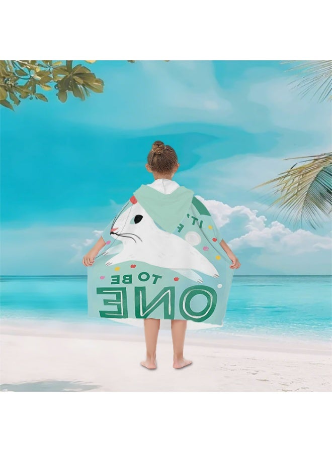Kids' Rabbit Hooded Poncho Towel, Quick-Dry Beach Swim Poncho with 'IT'S FUN TO BE ONE' Slogan - Image 3