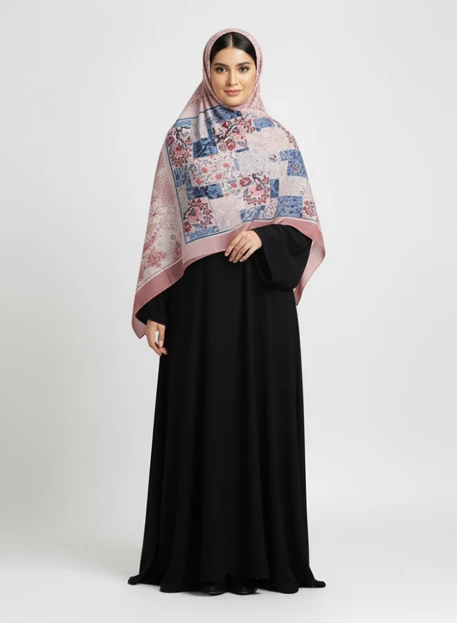 عبايات لمحة طرحة شيفون مطبوعة – وردي بألوان الزهور والأزرق