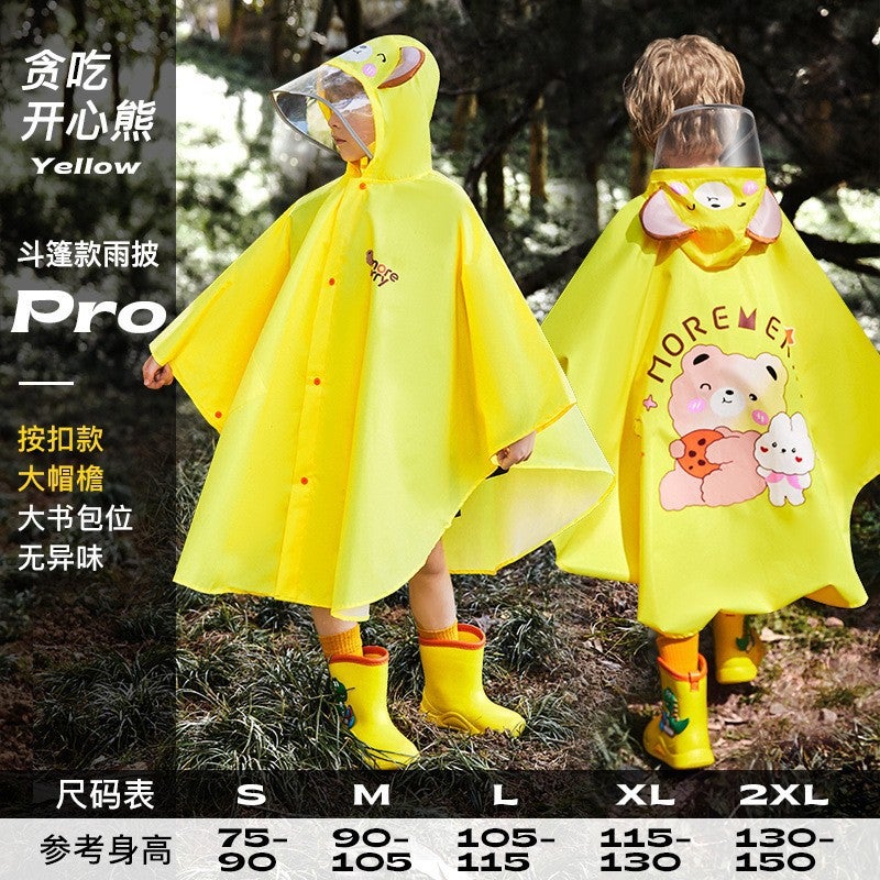 Kids Raincoat Poncho with Backpack Position Greedy happy bear
