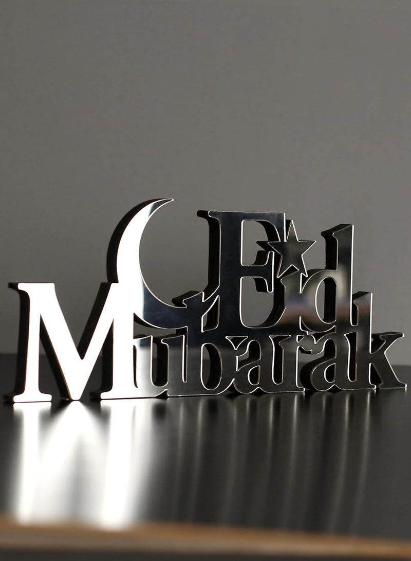 Eworld Wooden Acrylic Islamic Tabletop Decor, Elegant Eid Mubarak Decorations Crafted from Thick Eco-Friendly MDF with a Shiny Acrylic Layer for a Stunning Mirror Effect in Silver - Image 4