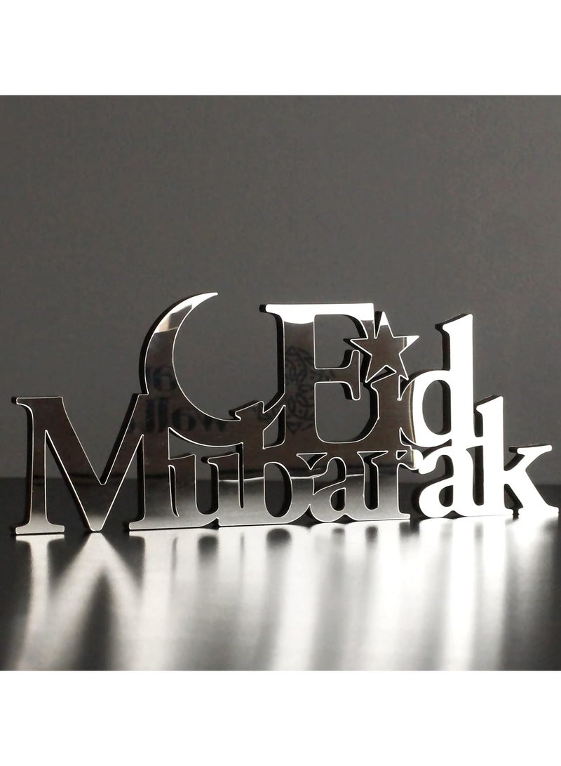 Eworld Wooden Acrylic Islamic Tabletop Decor, Elegant Eid Mubarak Decorations Crafted from Thick Eco-Friendly MDF with a Shiny Acrylic Layer for a Stunning Mirror Effect in Silver - Image 5