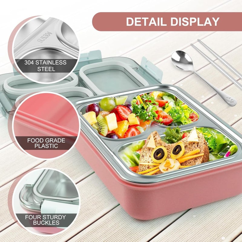 EXILOM علبة غداء وسطل شرب 2 في 1 - علبة غداء من الفولاذ المقاوم للصدأ بسعة 810 مل وسطل شرب بسعة 700 مل، مجموعة محكمة الهواء للمدرسة والنزهات الخارجية، علبة غداء وسطل شرب مقاومان للتسرب (حورية البحر) - Image 2