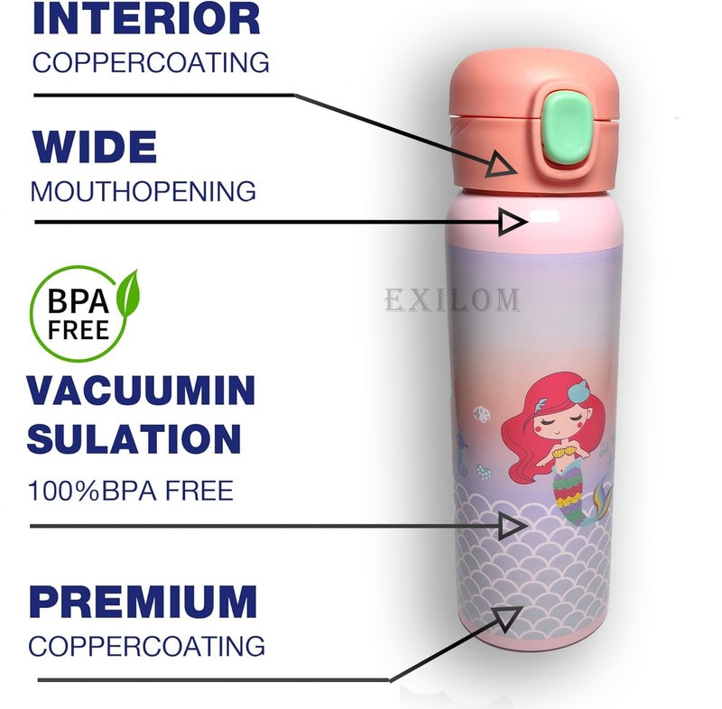 EXILOM علبة غداء وسطل شرب 2 في 1 - علبة غداء من الفولاذ المقاوم للصدأ بسعة 810 مل وسطل شرب بسعة 700 مل، مجموعة محكمة الهواء للمدرسة والنزهات الخارجية، علبة غداء وسطل شرب مقاومان للتسرب (حورية البحر) - Image 4