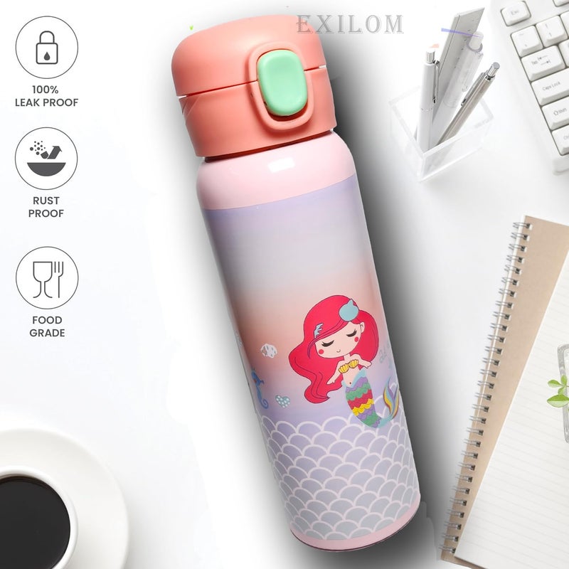 EXILOM علبة غداء وسطل شرب 2 في 1 - علبة غداء من الفولاذ المقاوم للصدأ بسعة 810 مل وسطل شرب بسعة 700 مل، مجموعة محكمة الهواء للمدرسة والنزهات الخارجية، علبة غداء وسطل شرب مقاومان للتسرب (حورية البحر) - Image 3