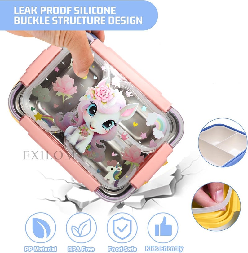 EXILOM علبة غداء وسطل شرب 2 في 1 - علبة غداء من الفولاذ المقاوم للصدأ بسعة 810 مل وسطل شرب بسعة 700 مل، مجموعة محكمة الهواء للمدرسة والنزهات الخارجية، علبة غداء وسطل شرب مقاومان للتسرب (حورية البحر) - Image 5