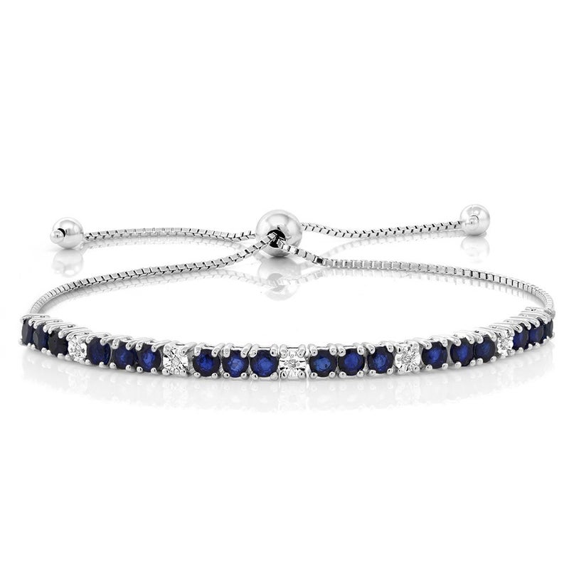 Gem Stone King 925 Sterling Silver Blue Sapphire and White Diamond Tennis Bracelet Jewelry for Women (2.05 Cttw, Gemstone Birthstone, Fully Adjustable Up to 9 Inch) - Image 1