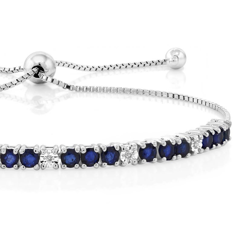 Gem Stone King 925 Sterling Silver Blue Sapphire and White Diamond Tennis Bracelet Jewelry for Women (2.05 Cttw, Gemstone Birthstone, Fully Adjustable Up to 9 Inch) - Image 3