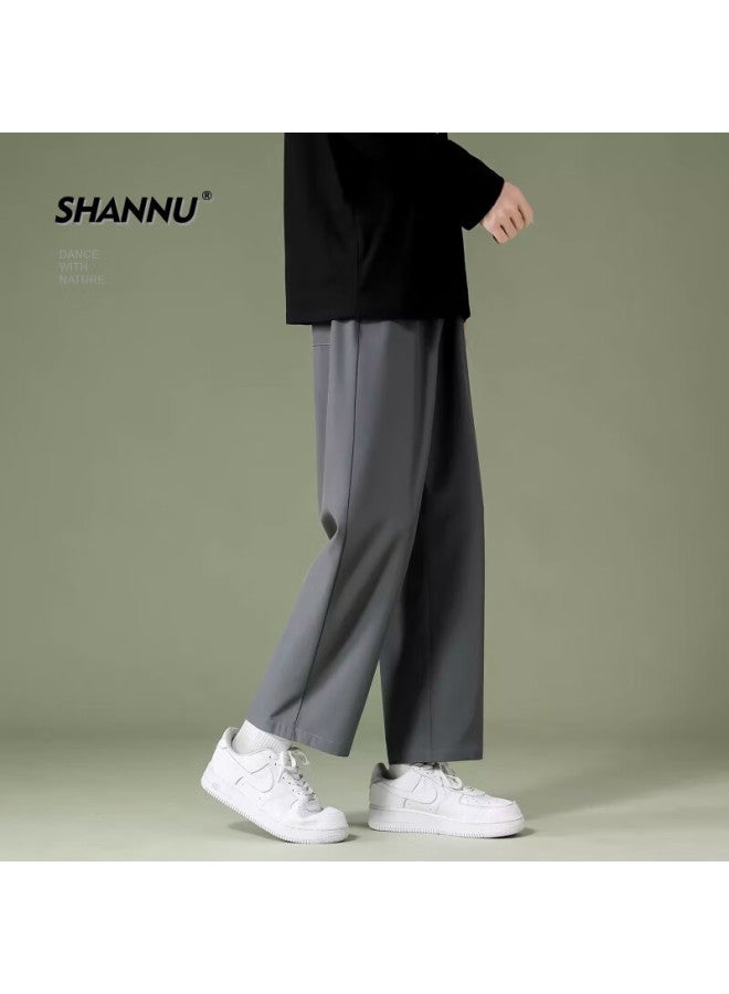 Shannu Men's Spring And Summer Casual Loose Straight Wide Leg Nine-point Ice Silk Shorts Light Grey L - Image 2