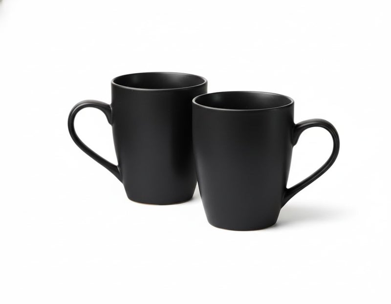 Femora Classic Black Matte Ceramic Coffee Mug (300 ML Set of 2) - Image 1