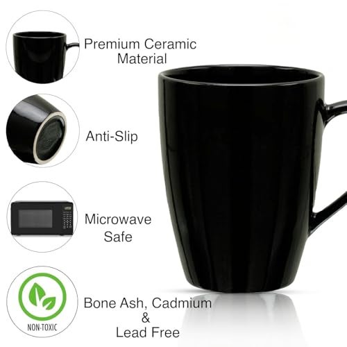Femora Classic Black Matte Ceramic Coffee Mug (300 ML Set of 2) - Image 2