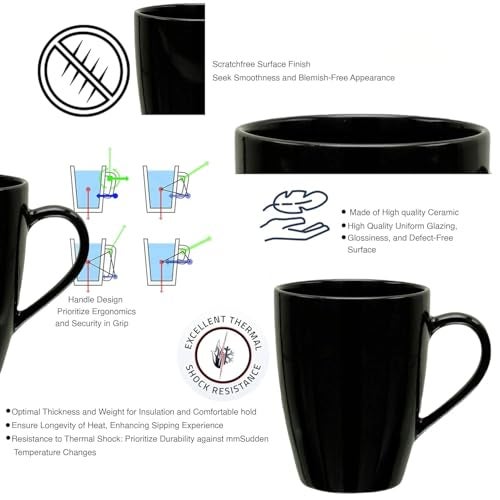 Femora Classic Black Matte Ceramic Coffee Mug (300 ML Set of 2) - Image 3