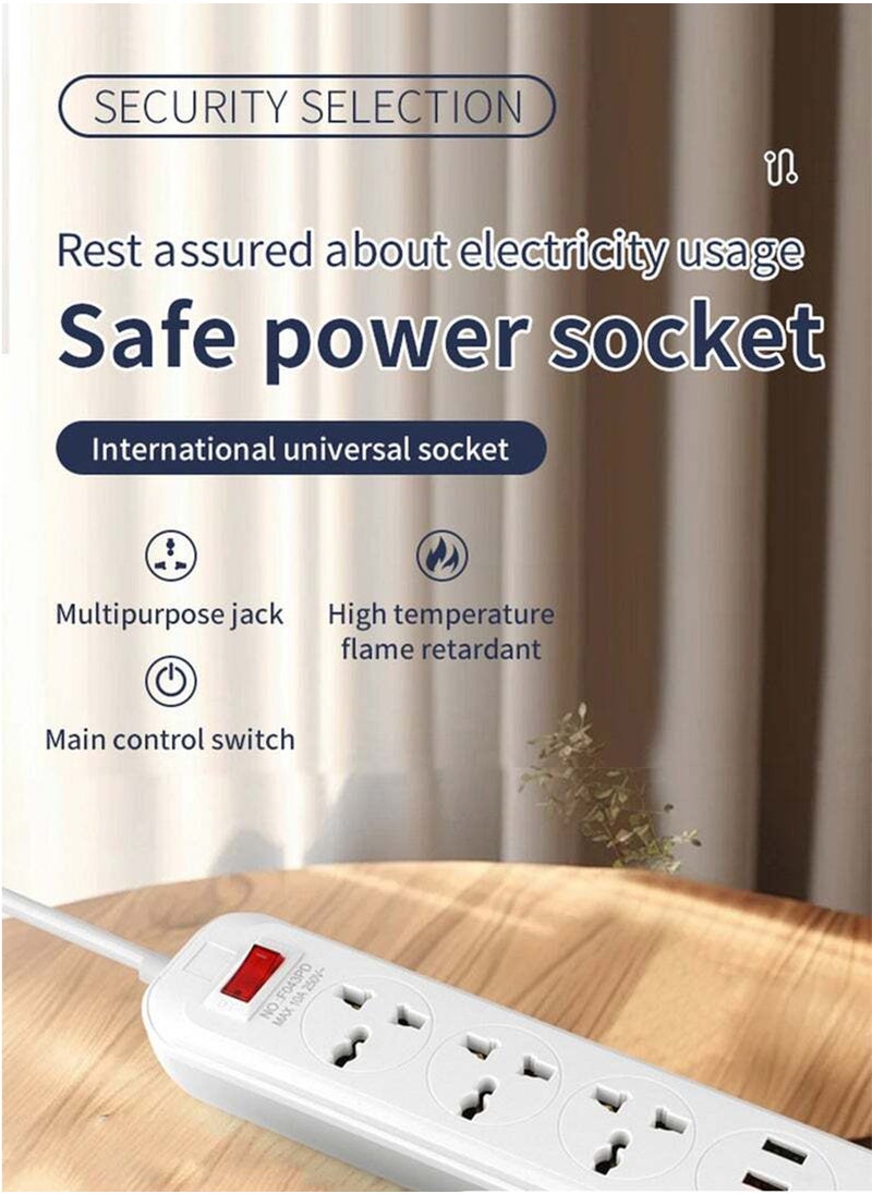 POWER LIFE Power Strips Extension Cord 4 Outlets, Universal Plug Adapter with 3 USB Ports Surge Protector, Charging Socket with 2M Universal Extension Lead with Multiple Function  - Image 2