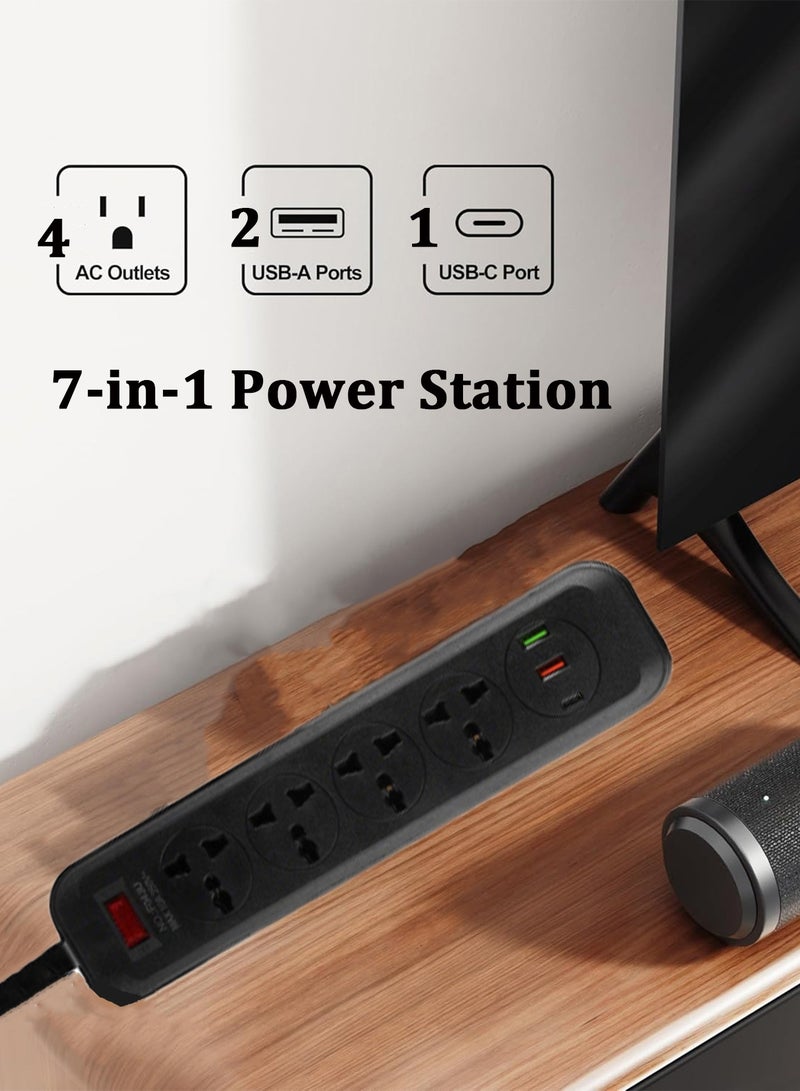 CubeG Electric Extension Surge Protector 2M Universal Extension Cord UK Plug Power Strip with 4 AC Outlets 2 USB A Ports 1 USB-C port for Home Bedroom Kitchen Office and More Black - Image 2