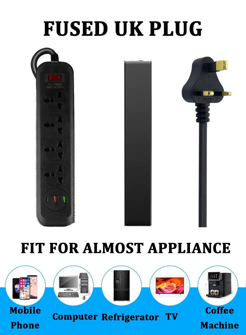 CubeG Electric Extension Surge Protector 2M Universal Extension Cord UK Plug Power Strip with 4 AC Outlets 2 USB A Ports 1 USB-C port for Home Bedroom Kitchen Office and More Black - Image 3