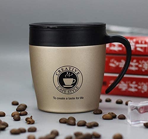 we3 Insulated Coffee Mug Stainless Steel Coffee Mug with Lid Handle Double Wall Vacuum Travel Mug Camping Tumbler Cup Men Women 330ml (Gold, Pack of 1) - Image 2