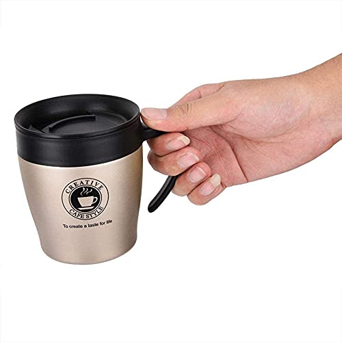 we3 Insulated Coffee Mug Stainless Steel Coffee Mug with Lid Handle Double Wall Vacuum Travel Mug Camping Tumbler Cup Men Women 330ml (Gold, Pack of 1) - Image 4