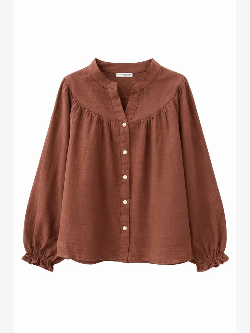 ميكسراي Mixray Cotton Mandarin Collar Button Shirt