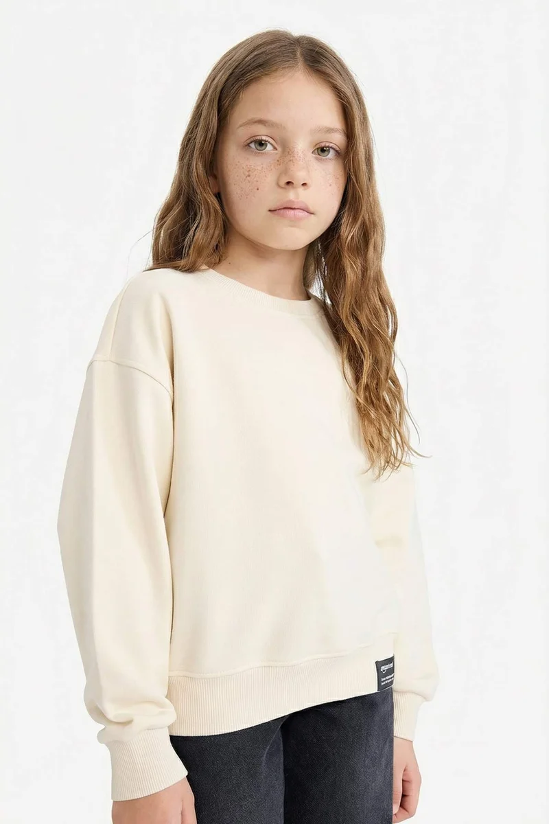 ديفاكتو Girl Relax Fit Crew Neck Printed Sweatshirt
