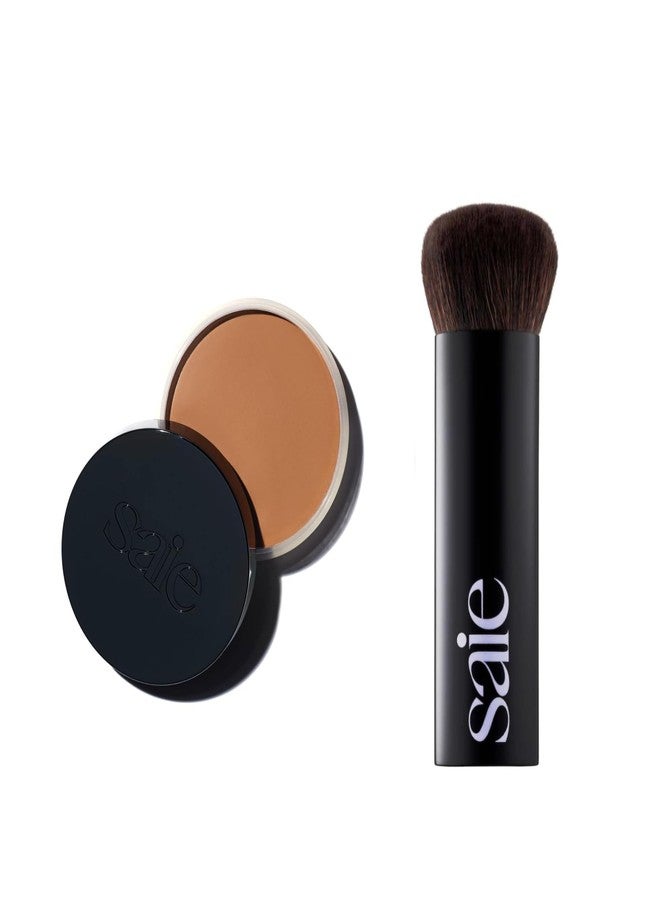 Saie Sun Melt Duo - The Big Brush - Soft, Multi-Use Liquid + Cream Makeup Brush With Synthetic Bristles Bundled With Sun Melt Bronzer in Medium Bronze - Buildable Cream Contour, Velvet Finish (1 oz) - Image 1